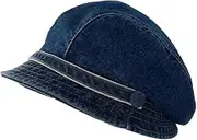 [Generic] Denim Beret Hat Newsboy Cap Retro Bucket Hat with Adjustable Strap for Women