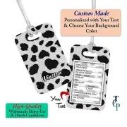Luggage tag Bag Tag Cow Pattern Personalized with Any Name/Address Clear strap.