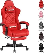 Gaming Chair Office Chairs with Footrest and Height Adjustable, Ergonomic Computer Chair Heavy-Duty Nylon Video Game Chair with 360°-Swivel Seat Game Chair Leather for Office Gaming (Red)