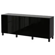 BESTÅ storage combination with drawers, black-brown/Selsviken/Stubbarp high-gloss/black, 180x42x74 cm