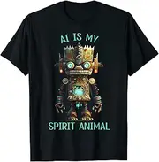 [X.Style] AI is My Spirit Animal Funny Tribal Robot ds001 T-Shirt (M) Black