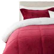 Ultra-Soft Micromink Sherpa Comforter Bed Set - Burgundy