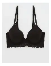 [Aerie] Sunnie Full Coverage Lightly Lined Bloom Lace Trim Bra in True Black