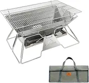 Campingmoon Portable Camping Fire Pit,Collapsible Stainless Steel Grill Gate Foldable BBQ for Travel with Carrying Bag MT-3