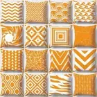 Orange Polyester Pillow Case Warm Color Geometric Cushion Cover Stripe Patchwork