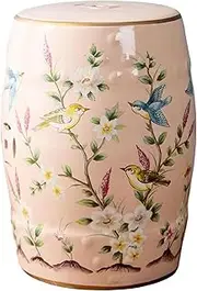 Ceramic Drum Table Decorative Garden stools, Decorative Ceramic Garden Stool, Glazed Hand-Painted Flower and Bird Shoe Changing Stool Drum Stool, Suitable for Outdoor Garden(Pink)