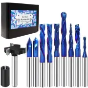 10Pcs CNC Router Bits Set, 1/4" Shank Solid Carbide Multiple Uses Bit...