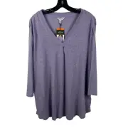 Orvis Tee Shirt Tunic Knit top 3/4 sleeve blue easy relaxed fit linen Sz XXL