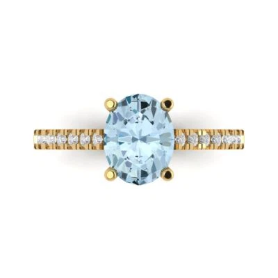 2.21Ct Oval Cut Natural Swiss Blue Topaz Solid Gold Engagement Promise Ring