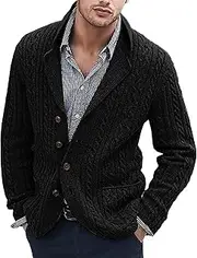 [Generic] Men's Twisted Shawl Collar Knitwear Slim Fit Button Down Sweaters Long Sleeve Zipper Sweater Jackets Big and Tall