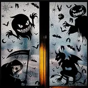 4 Sheets Halloween Window Cling Sticker Decals Decorations Double Side, Ghost Pumpkin Witch Grim Reaper Bat Skeleton Static Stickers for Halloween Party Suppli