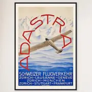 Galrie Ad Astra Aero Vintage Travel Poster Zurich Lausanne Geneve Switzerland Art Print, Black Frame, 50 x 70cm (20 x 28inch)
