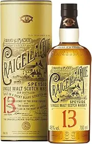 Craigellachie 13 Year Old Speyside Scotch Single Malt Whisky, 46% ABV, 70cl, with Gift Tube, Sherry & Bourbon Cask Finish, 700ml