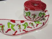 Christmas Tree Wreath Ribbon 10 YARDS Wired 2.5" Grinch Elf Monster Legs