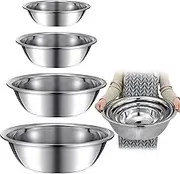 Ziliny Set of 4 Large Mixing Bowls Set Stainless Steel 4, 8, 13 and 16 Quart Oversized Extra Large Steel Mixing Bowl for Home Commercial Cooking, Baking Serving, Food Prep and Salad Prep