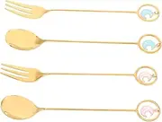 UTHCLO Stainless Steel Star and Moon Spoon Fork Set 4pcs Metal Dessert Spoons for Coffee Hot Tea and Cake