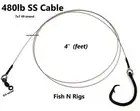4' Castable Shark Fishing Leader Rig Mustad 12/0 x 4X Circle Hook 480lb Cable
