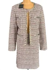 NWT ST. JOHN Knits Tweed Knit Sequin Trim Jacket Blazer Skirt Suit sz 16 $2390