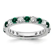 14k White Gold 1 1/5 Ct. Lab Grown Diamond VS/SI+ G+ and Lab Created Emerald Eternity Band Ring