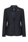 Women Black Blazer Waistcoat Tweed Herringbone Wool Classic Smart Casual