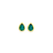 9ct Gold Created Emerald Stud Earrings in Green