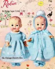 BABY DOLL SET / 10",12" & 14" 3ply - COPY vintage doll knitting pattern