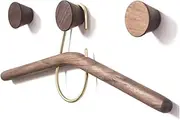 Wood Wall Hooks, Wooden Coat Hook Wall Mounted Hat Hooks, Decorative Coat Rack Hooks, Natural Handmade Wooden Wall Hanger for Hanging Backpack, Towel, Hats, Bag, Rope(Black Walnut)