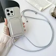 Crossbody Necklace Strap Lanyard Phone Case for iPhone 16 15 14 Plus 13 12 11 Pro Max Silicone Card Holder Wallet Cover,Silver,for iPhone 11