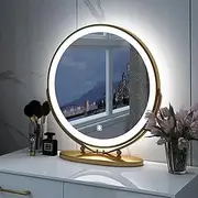 Round Vanity Mirror with Lights, Large Vanity Mirror with 3 Color Lighting Dimmable, Smart Touch Control, Touch Control, 2025 New 360°Rotation Round Desk Mirror, Easy to Assemble,45CM,Gold
