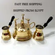 1 Egyptian Handmade Brass Turkish Coffee Maker (Alcohol Burner) + 2 Pot Ibrik.