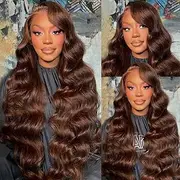 Lotulo - Chocolate Brown Human Hair Wigs for Women 33x10cm Brown Human Hair Wig High Definition Transparent Lace Pre Cut