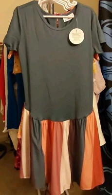 Dot Dot Smile Girls Dress Size 8/10 Color Block Short Sleeve Twirly Knee Length