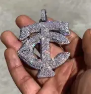 Men's D/VVS Moissanite Custom Initial 'TC' Letter Pendant 925 Sterling Silver