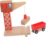 LALADEFIEE Wooden Railway Crane Toy DIY Train Accessory for Boys and Girls Decorative Train Prop Model Compatible Train Tracks