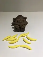 3D Monkey Edible Fondant Cake Toppers, Gum paste, 1 Monkey With 10 Bananas.