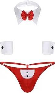 [Loodgao] Mens Sexy Waiter Cosplay Costume Teddy Lingerie Set Tuxedo Briefs Bowtie Collar And Cuff Outfits