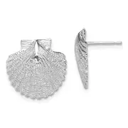Sterling Silver De-Ani Rhodium-Plated Polished Large Scallop Shell Post Earrings