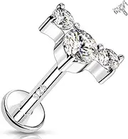 [Melighting] Flat Back Earring Sterling Silver 925 Helix Piercing Jewellery Cartilage Earring Internally Threaded Nose Stud CZ Curved Tragus Earring, Sterling Silver Cubic Zirconia