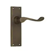Tradco Victorian Door Lever Handle on Long Backplate Antique Brass