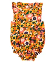 [The Animals Observatory] The Animals Observatory Baby Meerkat floral cotton playsuit M 12 orange