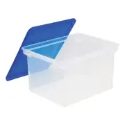Storex Plastic File Tote Storage Box Letter/Legal Snap-On Lid Clear/Blue