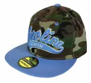 North Carolina Flat Bill Snap Back Ball Cap Embroidered Camo/Blue Adjustable A