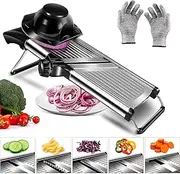 AVITONG Mandoline Slicer - Professional Kitchen Vegetable Cutter and Chopper with Adjustable Stainless Steel Blades for Onion, Potato, Tomato, and More - Includes Cut-Resistant Gloves