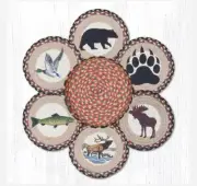 6 Braided Jute 10" Round Trivets with 1 Coordinating Basket. WILDLIFE