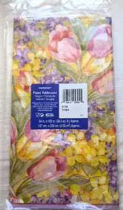 Vtg AMSCAN NIP Springtime TULIPS Paper Table Cover 54" x 102" Made in USA