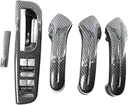 Car Carbon Grain Master Window Switch Control Panel Trim Bezel + 3 Interior Door Grab Handle Set Compatible for VW Jetta Golf MK4 1999-2004