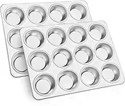 TeamFar 12-Cup Muffin Pan, Stainless Steel Cupcake Pans Muffin Tin Set for Oven Baking Mini Brownies Quiches Tarts, Non Toxic & Regular Size, Dishwasher Safe – Set of 2