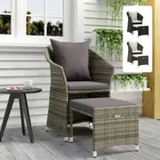 Outdoor Lounge Set 2 Piece Chair and Stool with Cushions Poly Rattan vidaXL
