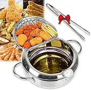 Japanese Deep Fryer Pot with Thermometer and Lid, Stainless Steel Deep Fryer Pot with Basket, Temperature Control & Oil Drip Drainer Filter Rack, for Family,Gatherings and Camping)/724