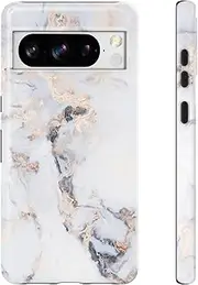 [Obbii] Compatible with Google Pixel 8 Pro Case, 2 in 1 Slim Heavy Duty Protection Hybrid Hard PC Soft Silicone Rugged Bumper Antiscratch Protective Case for Google Pixel 8 Pro 6.7 Inch (White Marble)